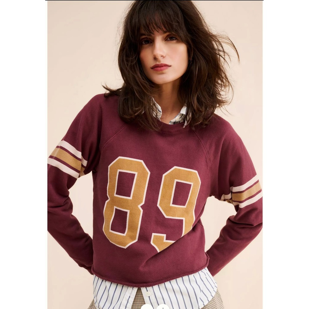 Original RetroBrand‎ Anthropologie Varsity Sweatshirt Small Red Collegiate Crop - Picture 1 of 12